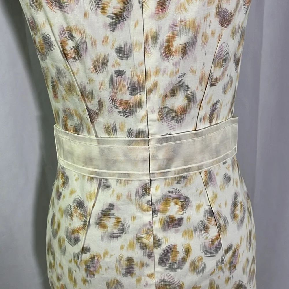 NWT Ann Taylor Ivory Colorful Printed Linen Blend Sleeveless Sheath Dress